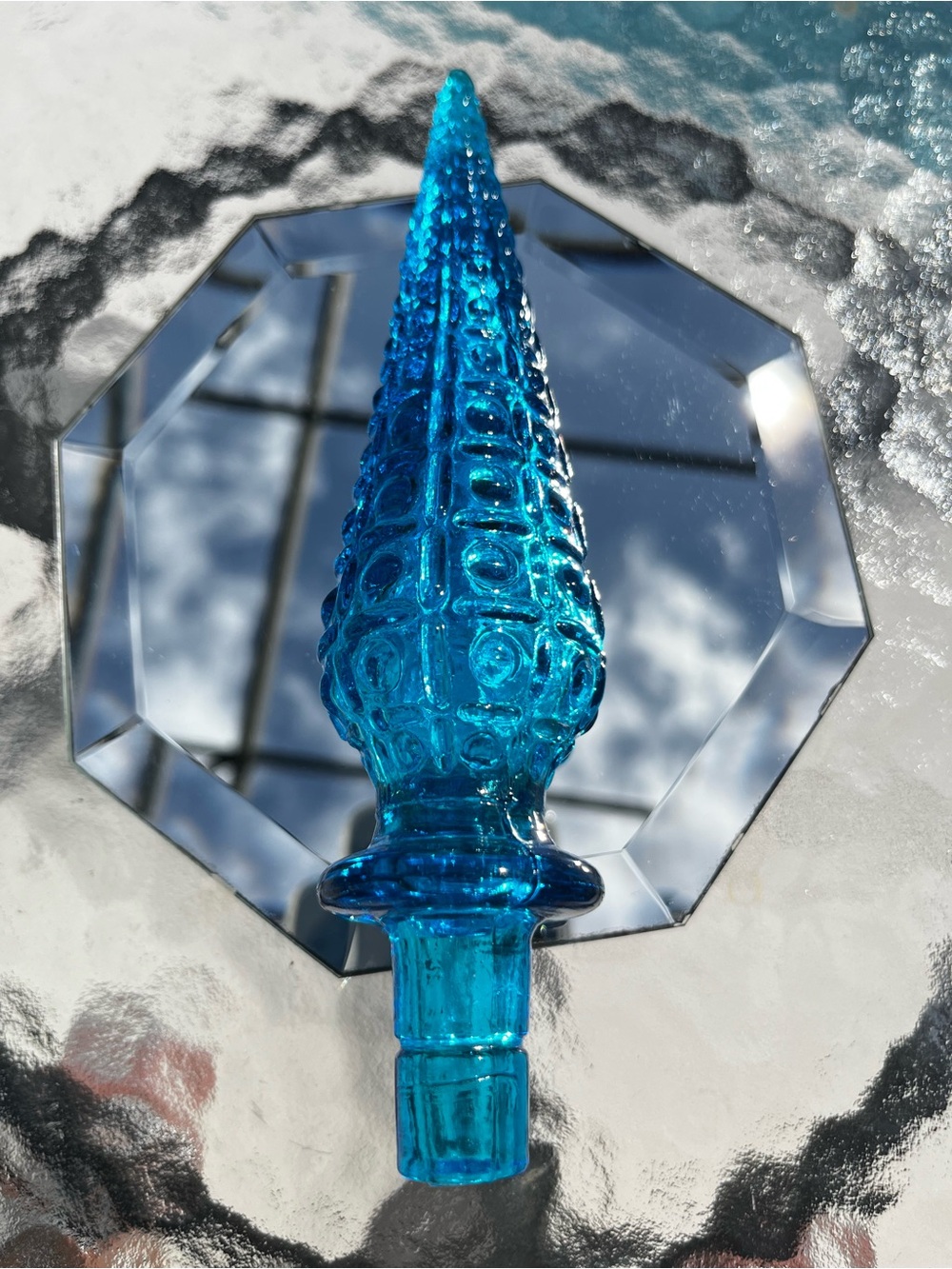 MCM Aztec pattern - Aqua Blue - Glass Genie Bottle Stopper